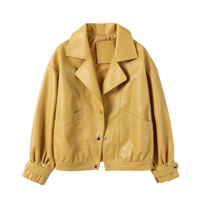 Women's Lapel Lantern Sleeve Loose Biker Suit - PratSN