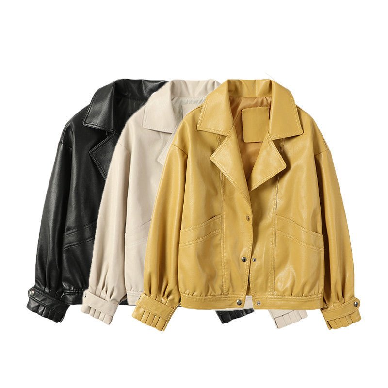 Women's Lapel Lantern Sleeve Loose Biker Suit - PratSN