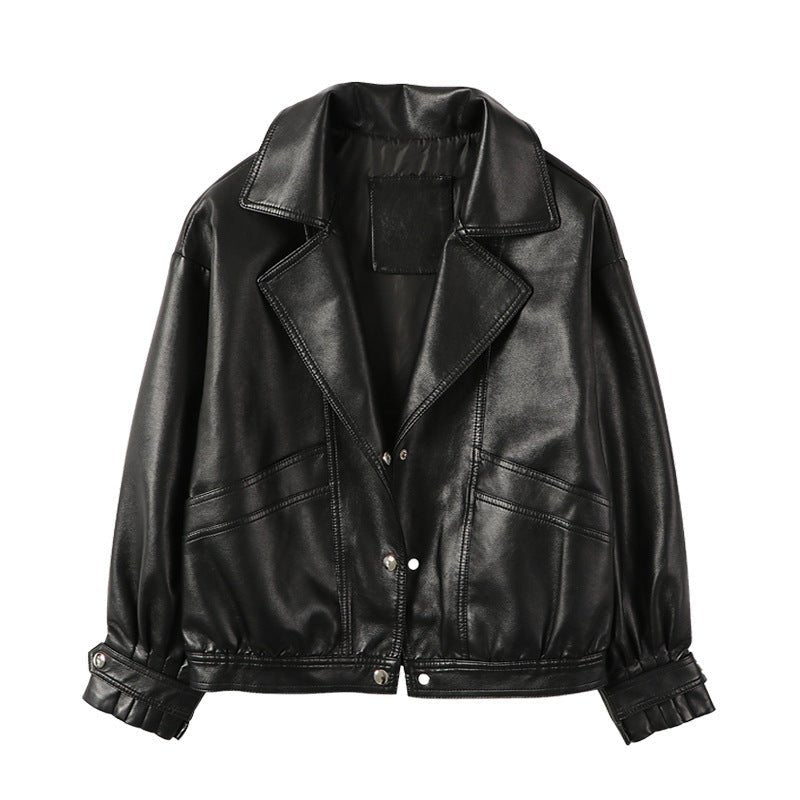 Women's Lapel Lantern Sleeve Loose Biker Suit - PratSN