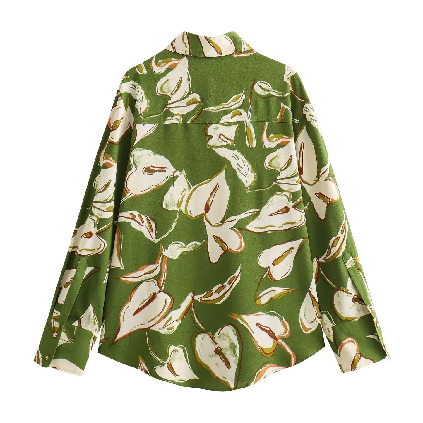 Women's Lapel Long Sleeve Flower Print Loose Shirt - PratSN