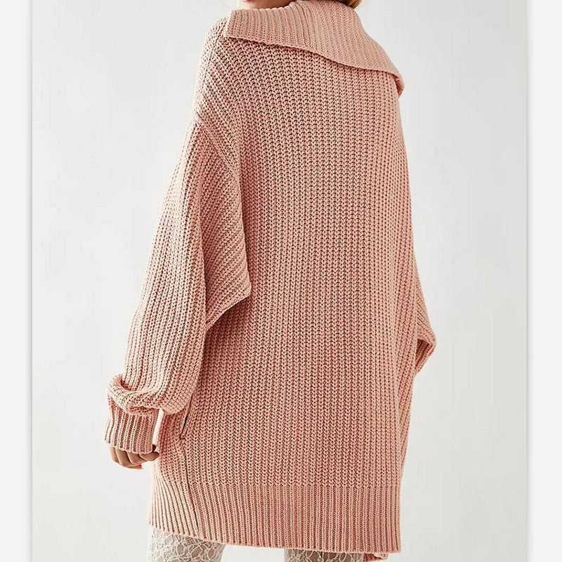 Women's Lapel Pocket Knitted Cardigan Button Mid - length Coat - PratSN