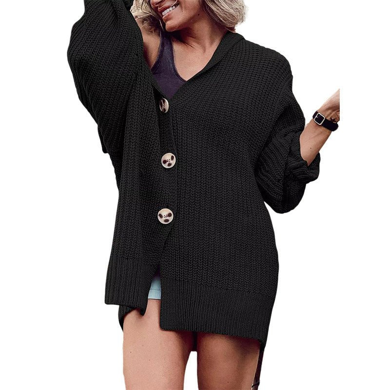 Women's Lapel Pocket Knitted Cardigan Button Mid - length Coat - PratSN