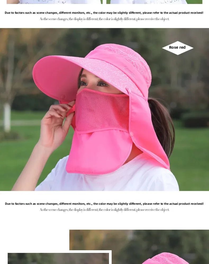 Women's Large Brim Sun Hat Face Covering Cycling Hat UV Protection Summer Sunshade Tea Picking Cap Multi - Functional Hat - PratSN