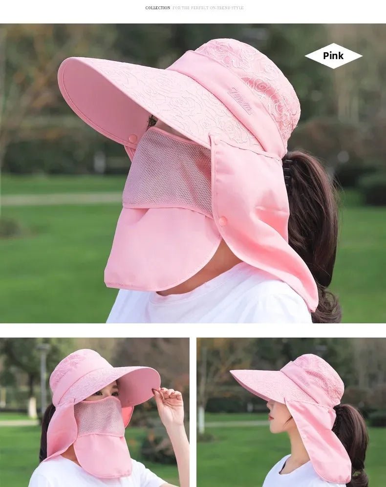 Women's Large Brim Sun Hat Face Covering Cycling Hat UV Protection Summer Sunshade Tea Picking Cap Multi - Functional Hat - PratSN
