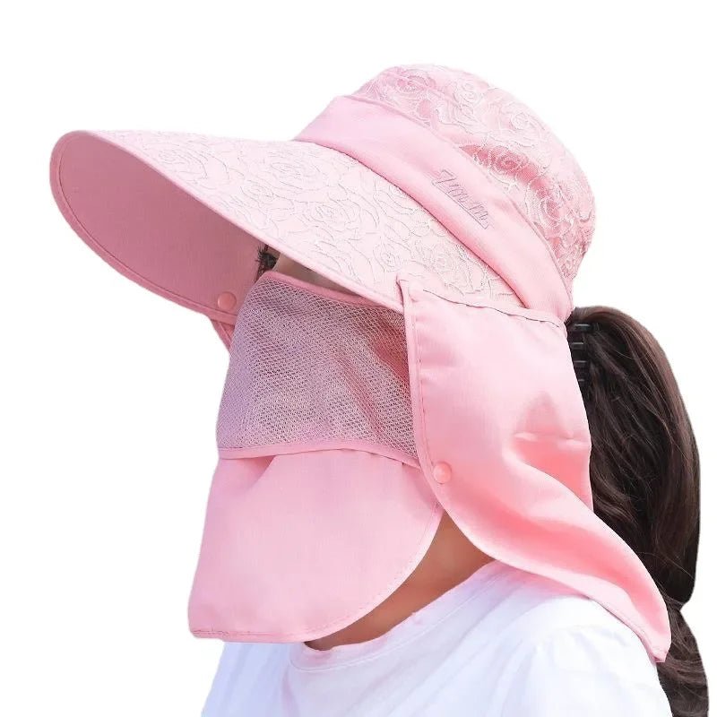 Women's Large Brim Sun Hat Face Covering Cycling Hat UV Protection Summer Sunshade Tea Picking Cap Multi - Functional Hat - PratSN