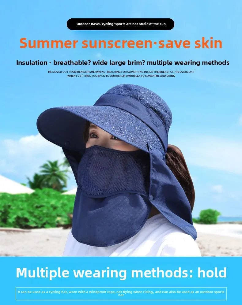 Women's Large Brim Sun Hat Face Covering Cycling Hat UV Protection Summer Sunshade Tea Picking Cap Multi - Functional Hat - PratSN
