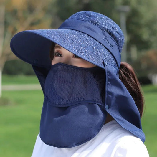 Women's Large Brim Sun Hat Face Covering Cycling Hat UV Protection Summer Sunshade Tea Picking Cap Multi - Functional Hat - PratSN