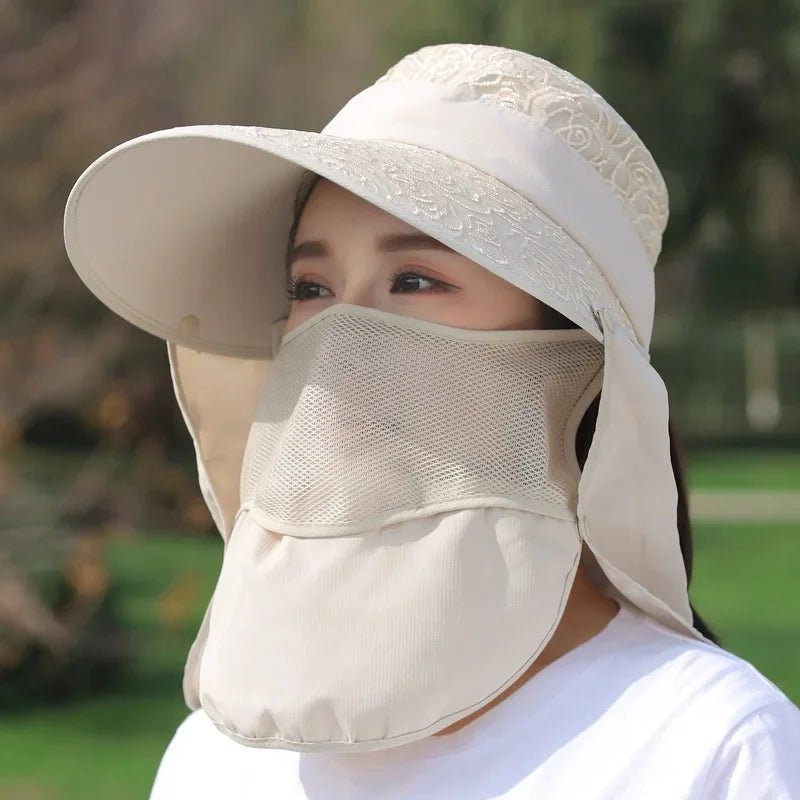 Women's Large Brim Sun Hat Face Covering Cycling Hat UV Protection Summer Sunshade Tea Picking Cap Multi - Functional Hat - PratSN