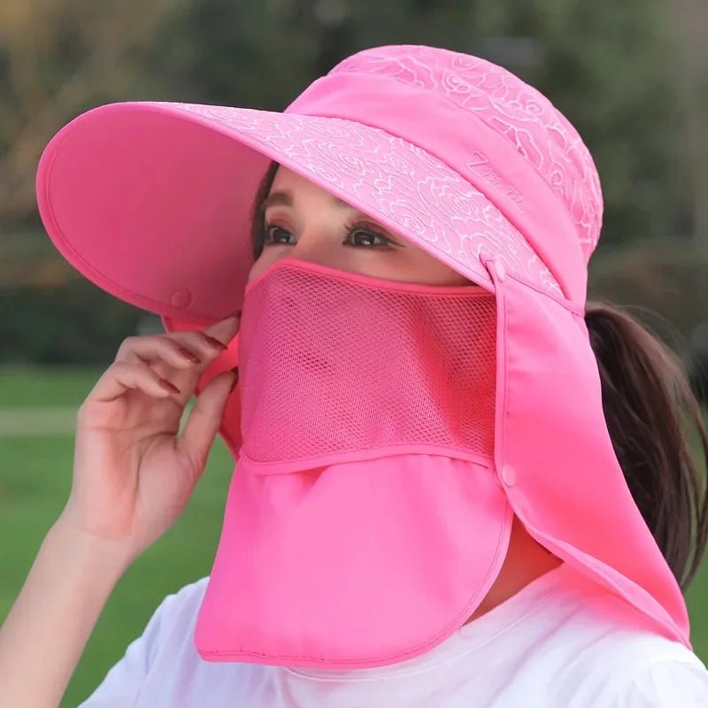 Women's Large Brim Sun Hat Face Covering Cycling Hat UV Protection Summer Sunshade Tea Picking Cap Multi - Functional Hat - PratSN