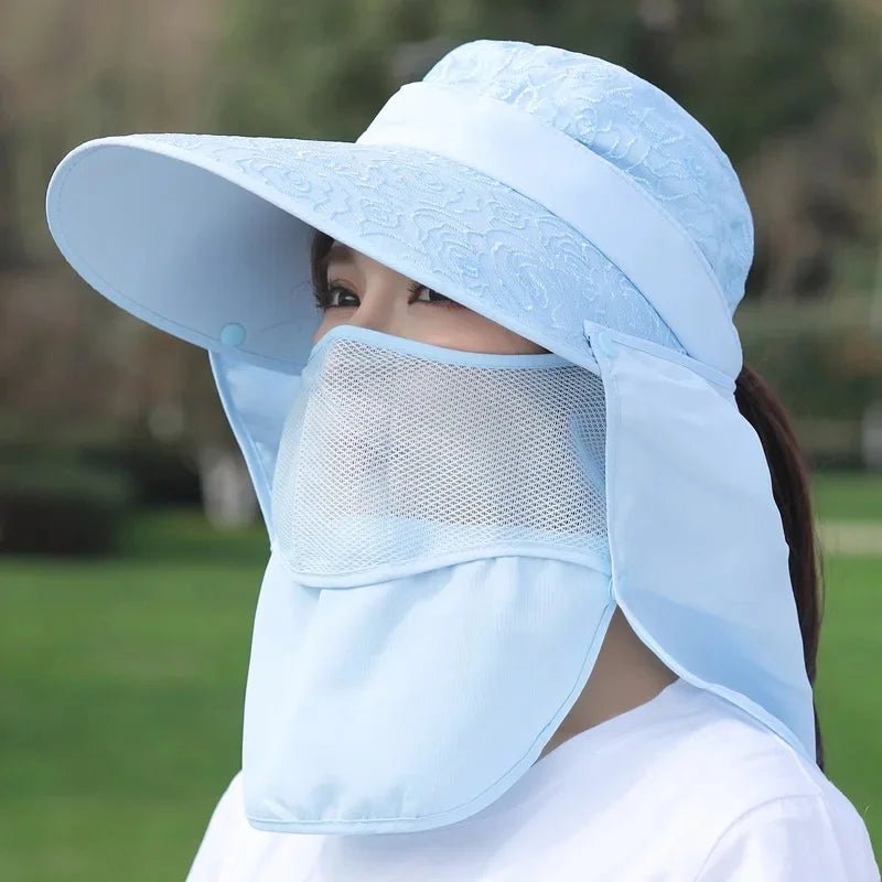Women's Large Brim Sun Hat Face Covering Cycling Hat UV Protection Summer Sunshade Tea Picking Cap Multi - Functional Hat - PratSN