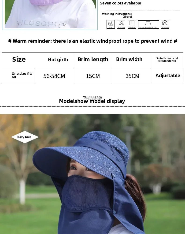 Women's Large Brim Sun Hat Face Covering Cycling Hat UV Protection Summer Sunshade Tea Picking Cap Multi - Functional Hat - PratSN