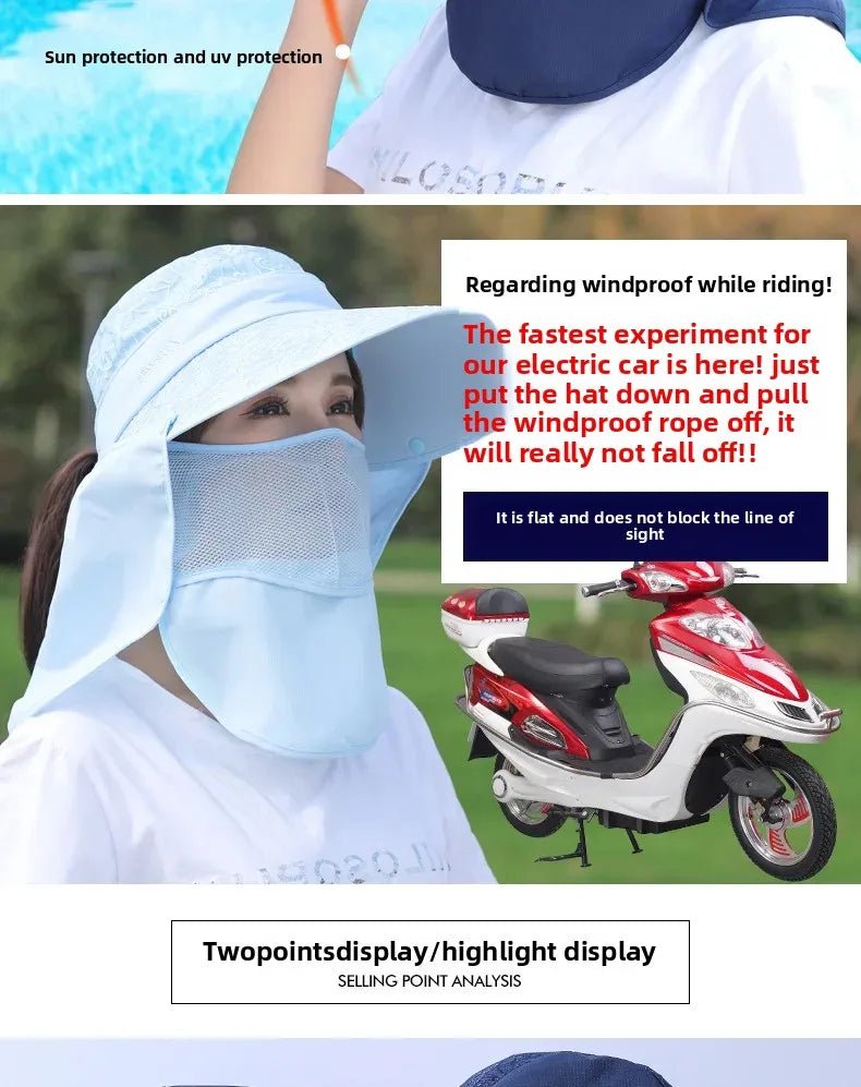 Women's Large Brim Sun Hat Face Covering Cycling Hat UV Protection Summer Sunshade Tea Picking Cap Multi - Functional Hat - PratSN