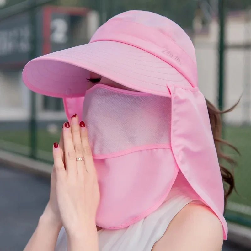 Women's Large Brim Sun Hat Face Covering Cycling Hat UV Protection Summer Sunshade Tea Picking Cap Multi - Functional Hat - PratSN