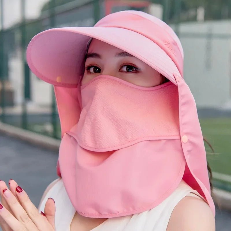 Women's Large Brim Sun Hat Face Covering Cycling Hat UV Protection Summer Sunshade Tea Picking Cap Multi - Functional Hat - PratSN