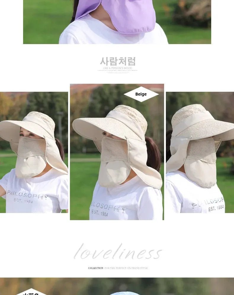 Women's Large Brim Sun Hat Face Covering Cycling Hat UV Protection Summer Sunshade Tea Picking Cap Multi - Functional Hat - PratSN