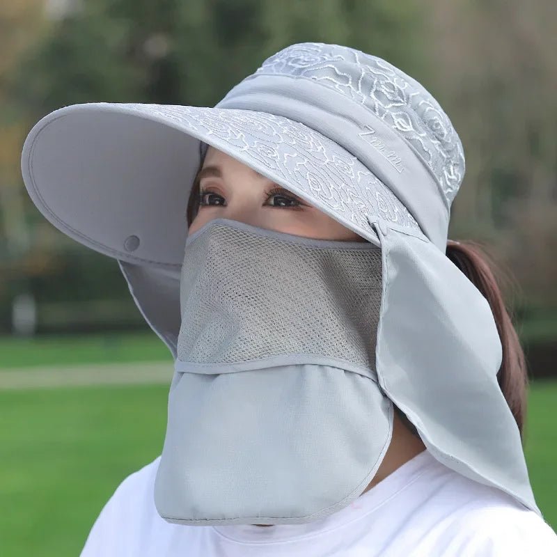 Women's Large Brim Sun Hat Face Covering Cycling Hat UV Protection Summer Sunshade Tea Picking Cap Multi - Functional Hat - PratSN