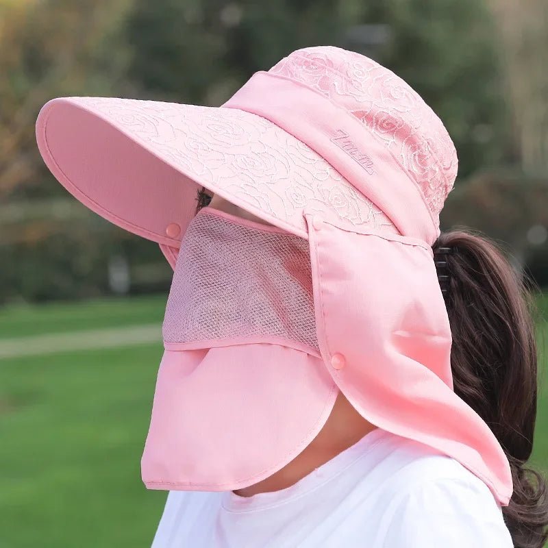 Women's Large Brim Sun Hat Face Covering Cycling Hat UV Protection Summer Sunshade Tea Picking Cap Multi - Functional Hat - PratSN