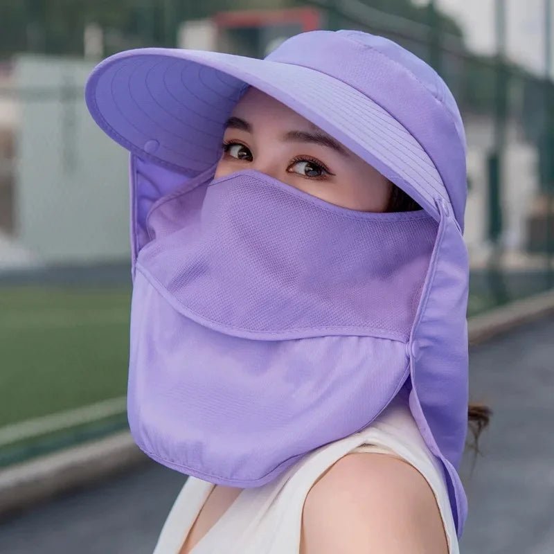 Women's Large Brim Sun Hat Face Covering Cycling Hat UV Protection Summer Sunshade Tea Picking Cap Multi - Functional Hat - PratSN