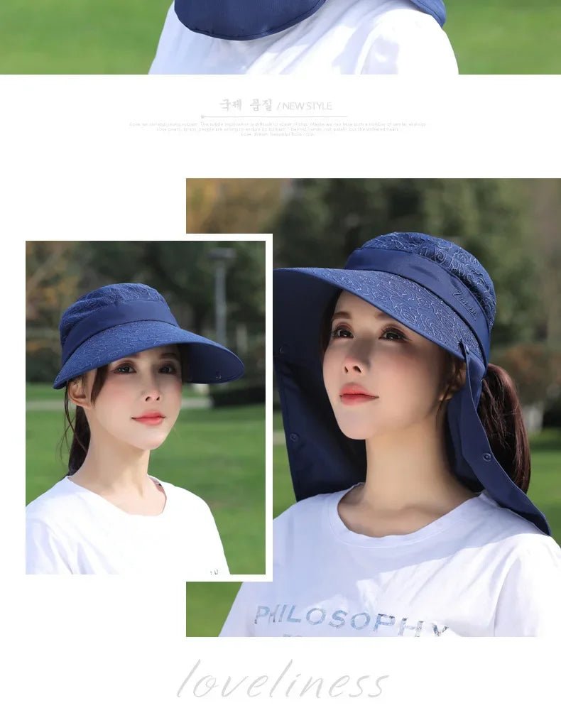 Women's Large Brim Sun Hat Face Covering Cycling Hat UV Protection Summer Sunshade Tea Picking Cap Multi - Functional Hat - PratSN