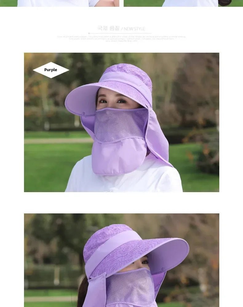 Women's Large Brim Sun Hat Face Covering Cycling Hat UV Protection Summer Sunshade Tea Picking Cap Multi - Functional Hat - PratSN