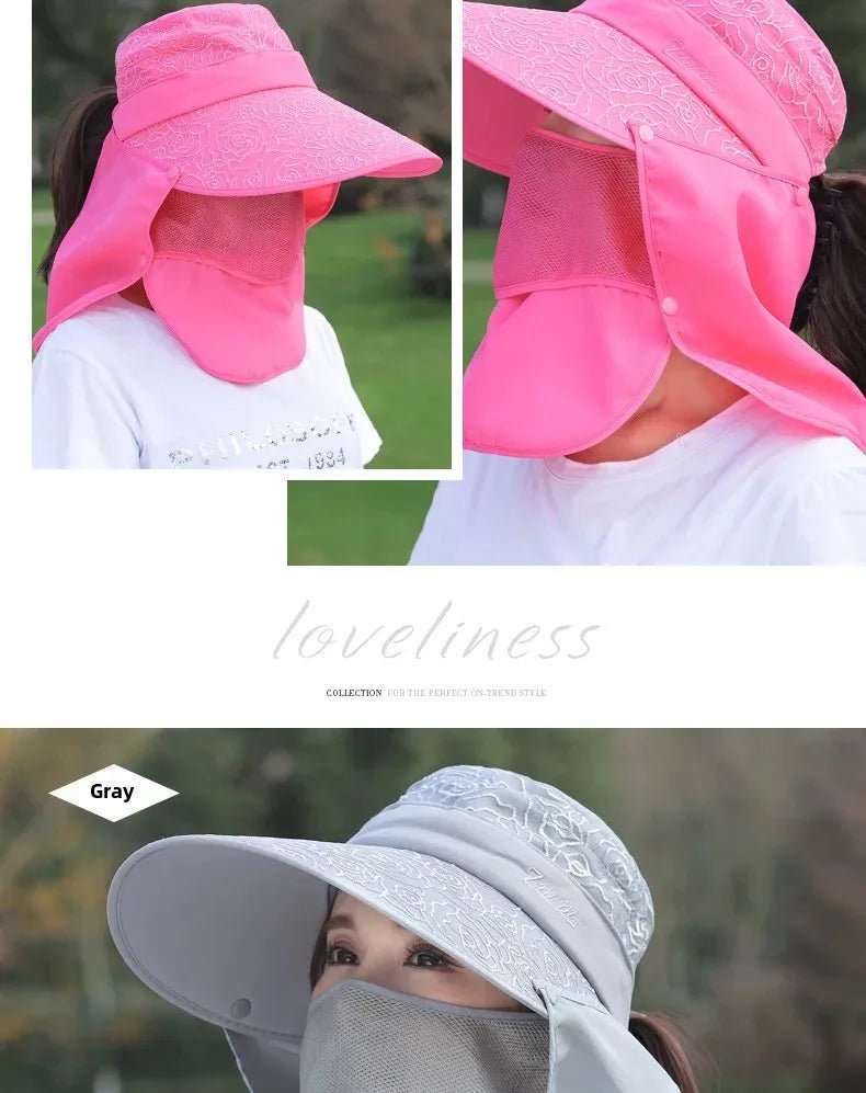 Women's Large Brim Sun Hat Face Covering Cycling Hat UV Protection Summer Sunshade Tea Picking Cap Multi - Functional Hat - PratSN
