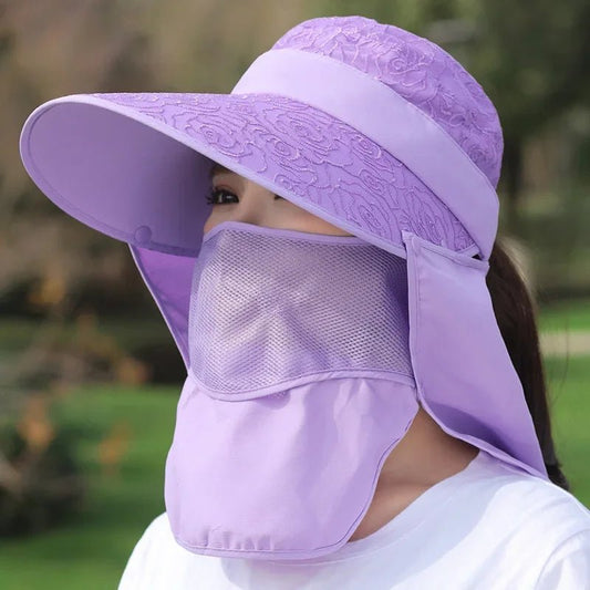 Women's Large Brim Sun Hat Face Covering Cycling Hat UV Protection Summer Sunshade Tea Picking Cap Multi - Functional Hat - PratSN