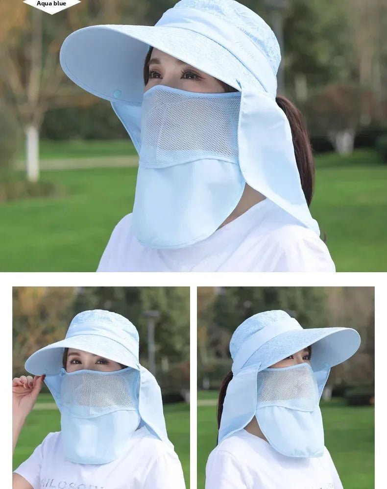 Women's Large Brim Sun Hat Face Covering Cycling Hat UV Protection Summer Sunshade Tea Picking Cap Multi - Functional Hat - PratSN