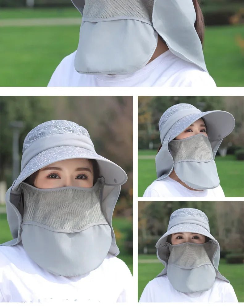 Women's Large Brim Sun Hat Face Covering Cycling Hat UV Protection Summer Sunshade Tea Picking Cap Multi - Functional Hat - PratSN