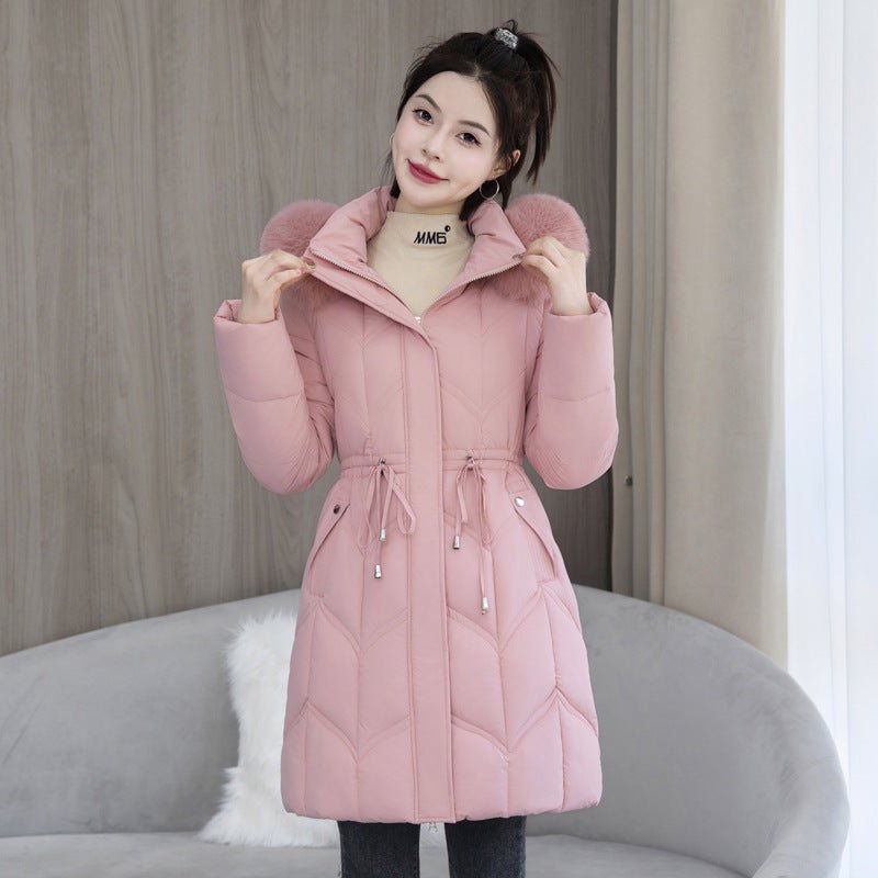 women's Large Fur Collar Coat Mid - length Thickened Cotton Jacket - PratSN