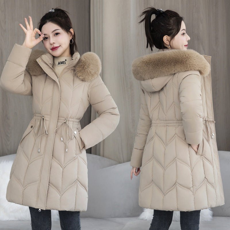 women's Large Fur Collar Coat Mid - length Thickened Cotton Jacket - PratSN