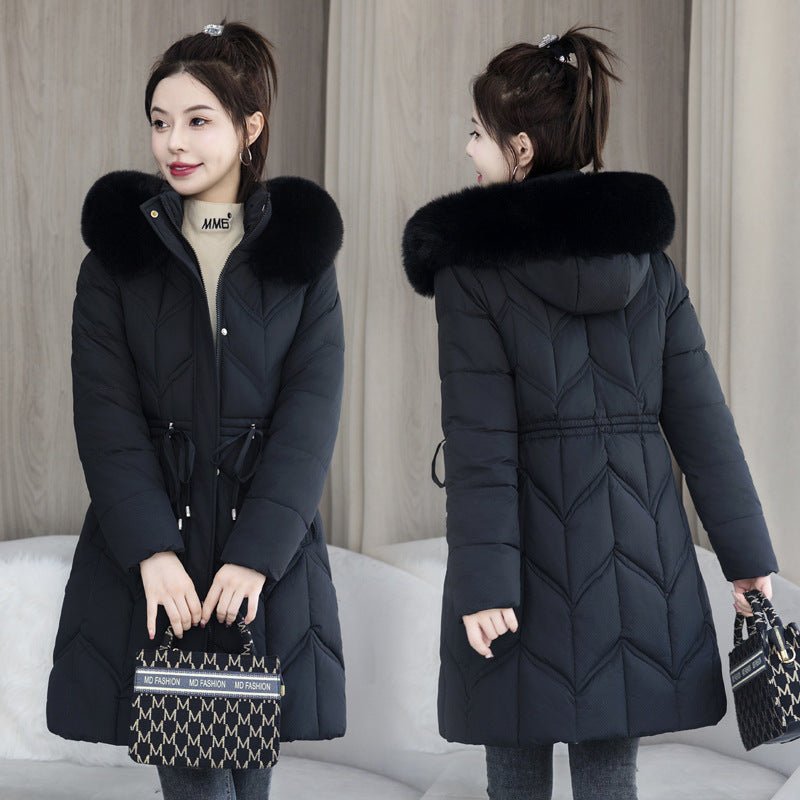 women's Large Fur Collar Coat Mid - length Thickened Cotton Jacket - PratSN