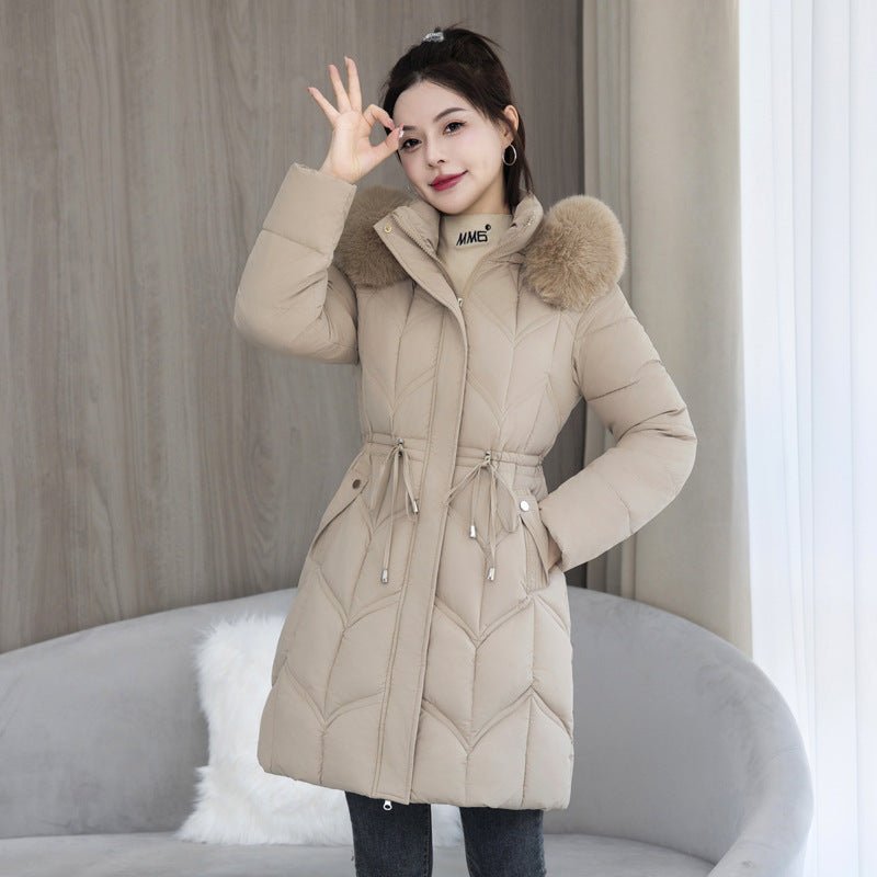 women's Large Fur Collar Coat Mid - length Thickened Cotton Jacket - PratSN