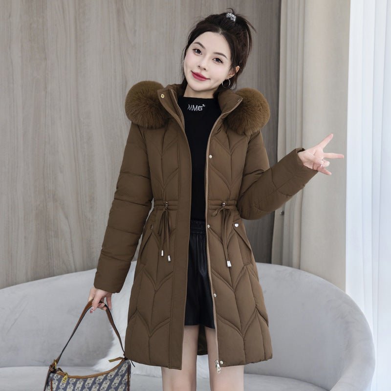 women's Large Fur Collar Coat Mid - length Thickened Cotton Jacket - PratSN