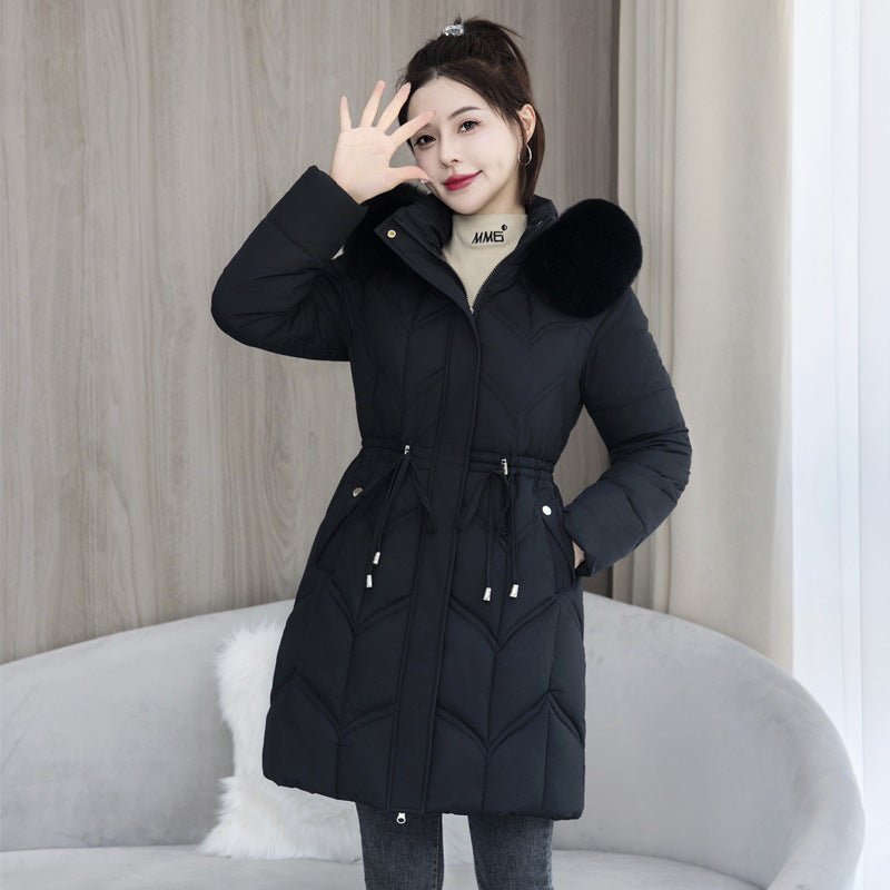 women's Large Fur Collar Coat Mid - length Thickened Cotton Jacket - PratSN