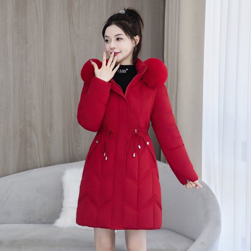 women's Large Fur Collar Coat Mid - length Thickened Cotton Jacket - PratSN