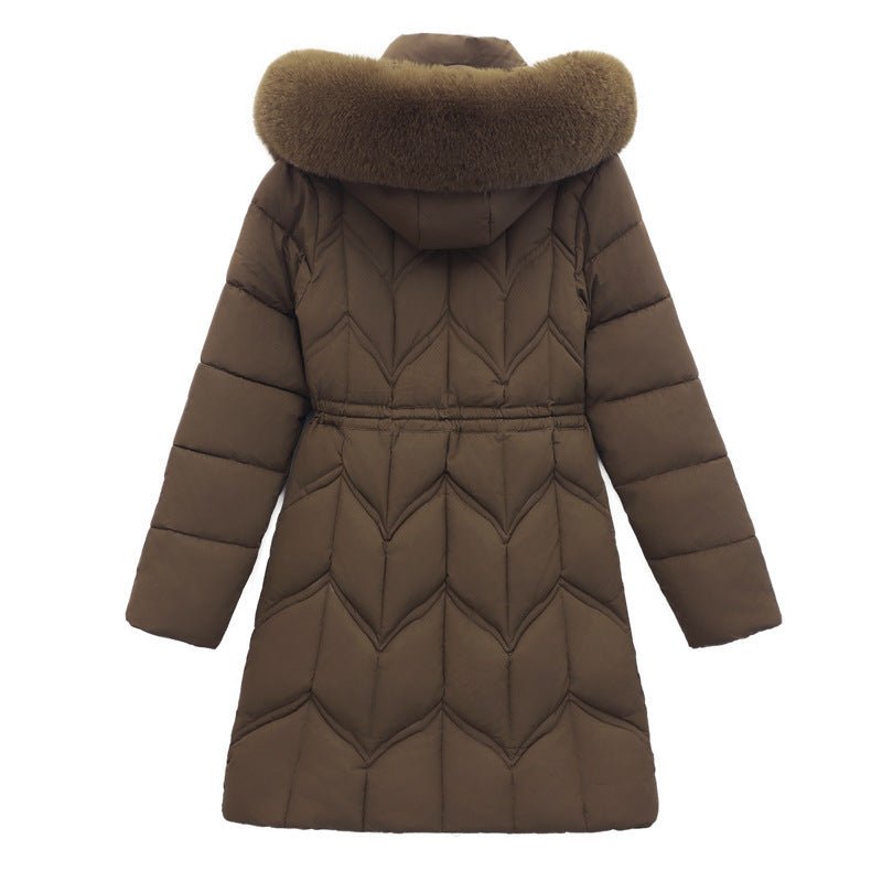 women's Large Fur Collar Coat Mid - length Thickened Cotton Jacket - PratSN