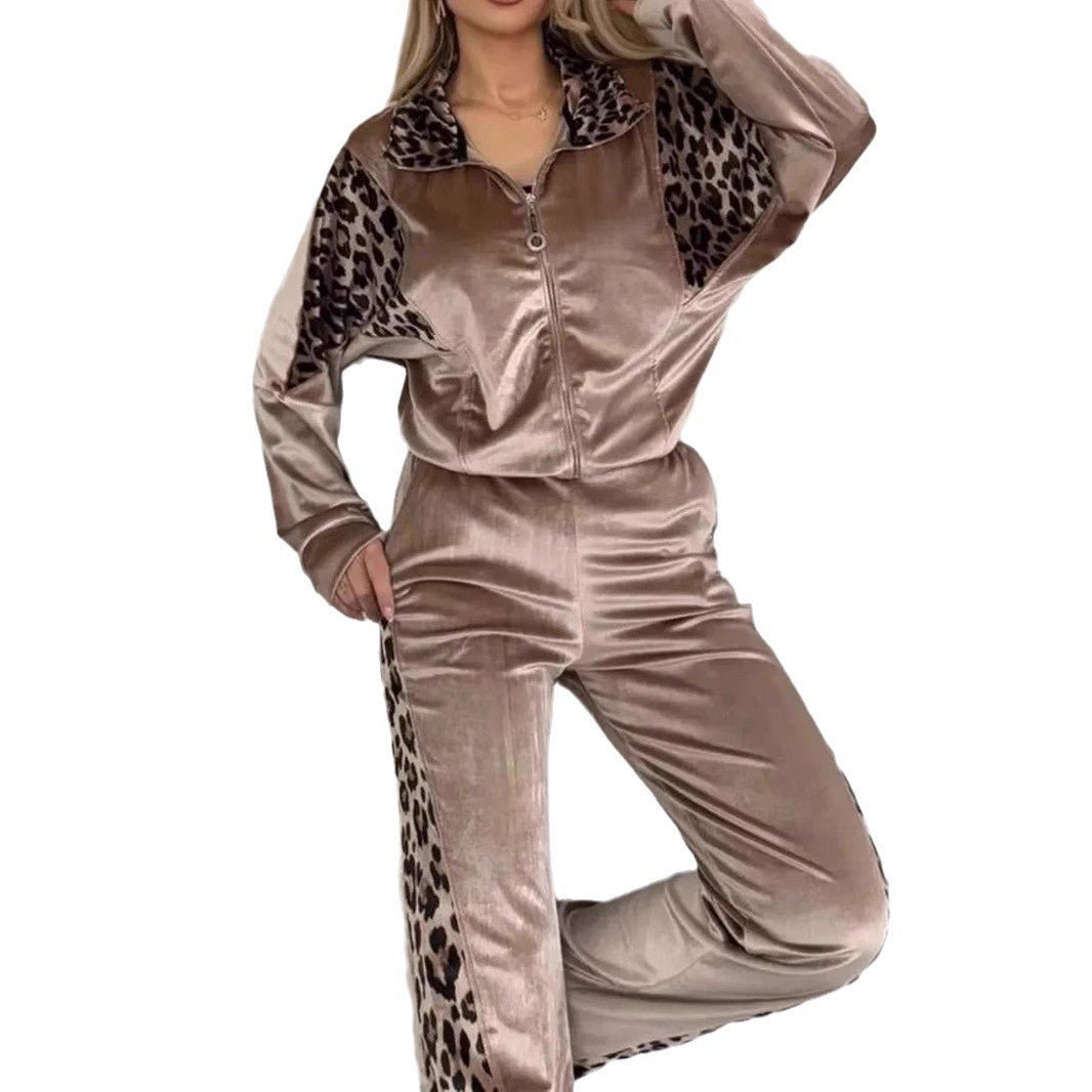 Women's Leopard Velvet Casual Fashion Sports Set - PratSN