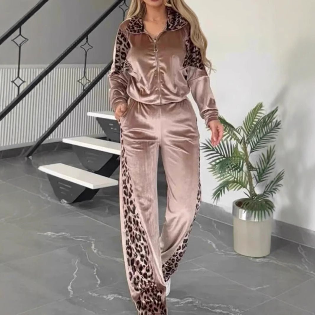 Women's Leopard Velvet Casual Fashion Sports Set - PratSN