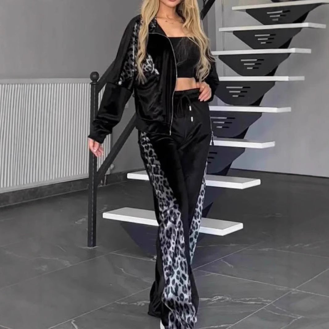 Women's Leopard Velvet Casual Fashion Sports Set - PratSN