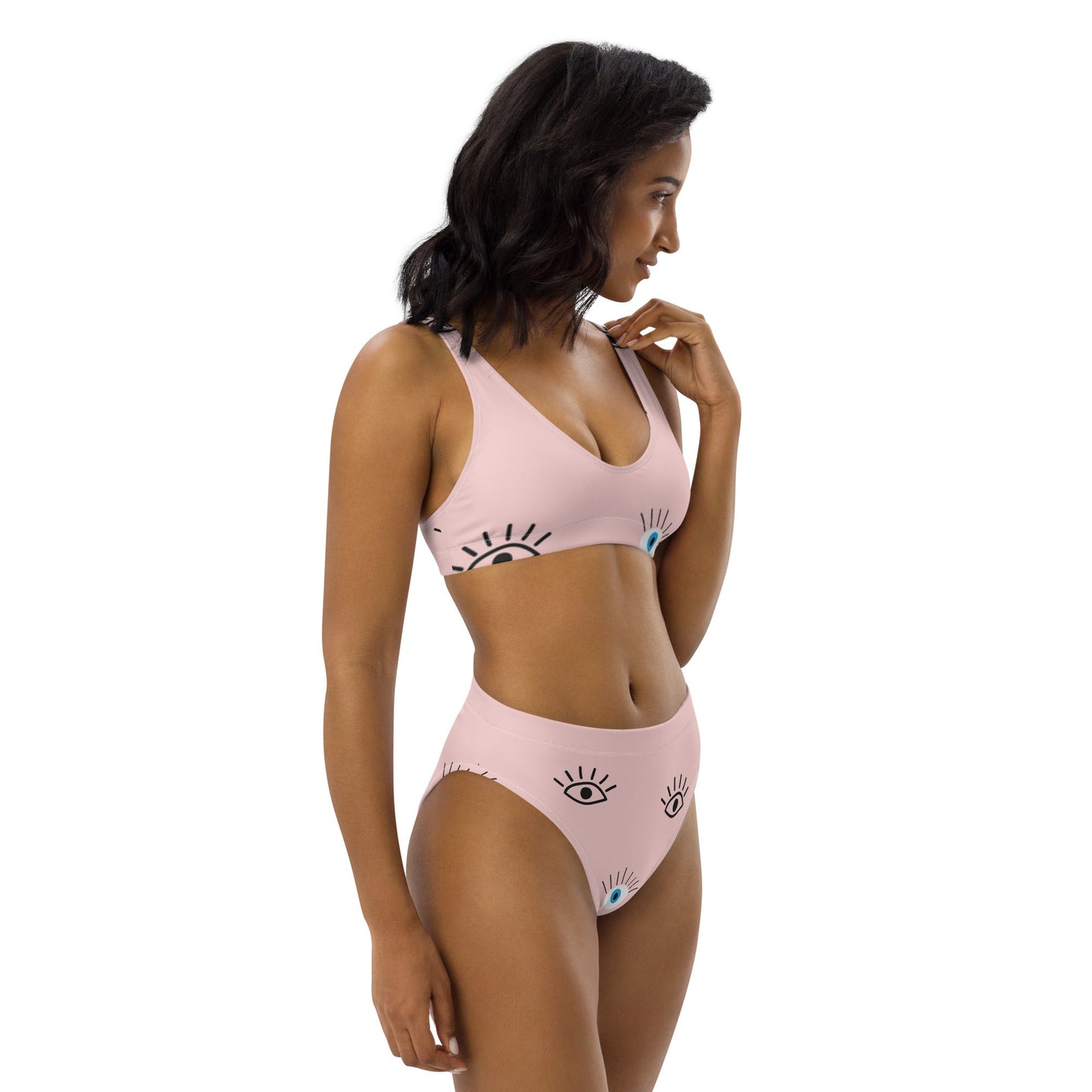Women's Light Pink Bikini | High - waisted Bikini | Evil Eye Two - piece Swimsuit - PratSN