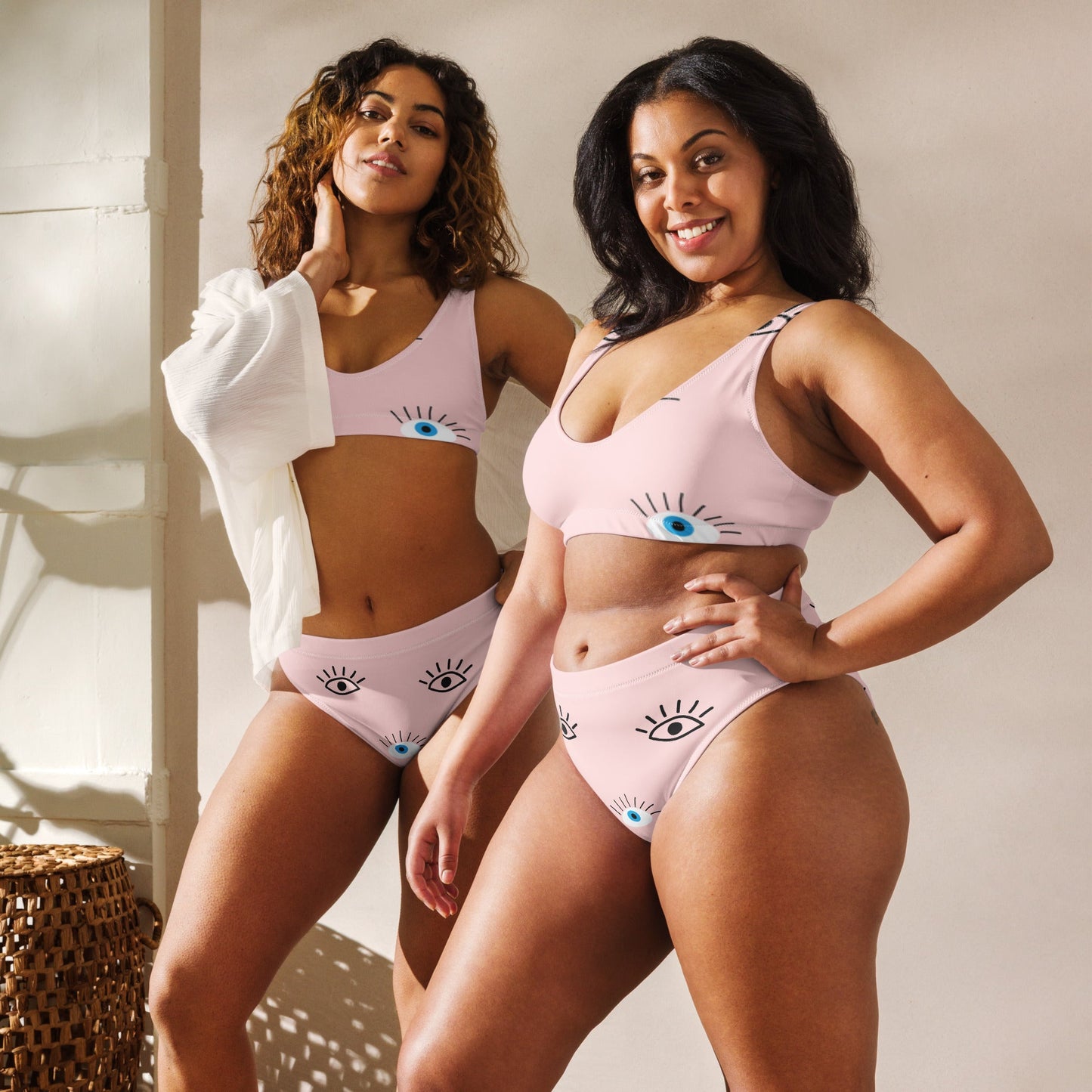 Women's Light Pink Bikini | High - waisted Bikini | Evil Eye Two - piece Swimsuit - PratSN