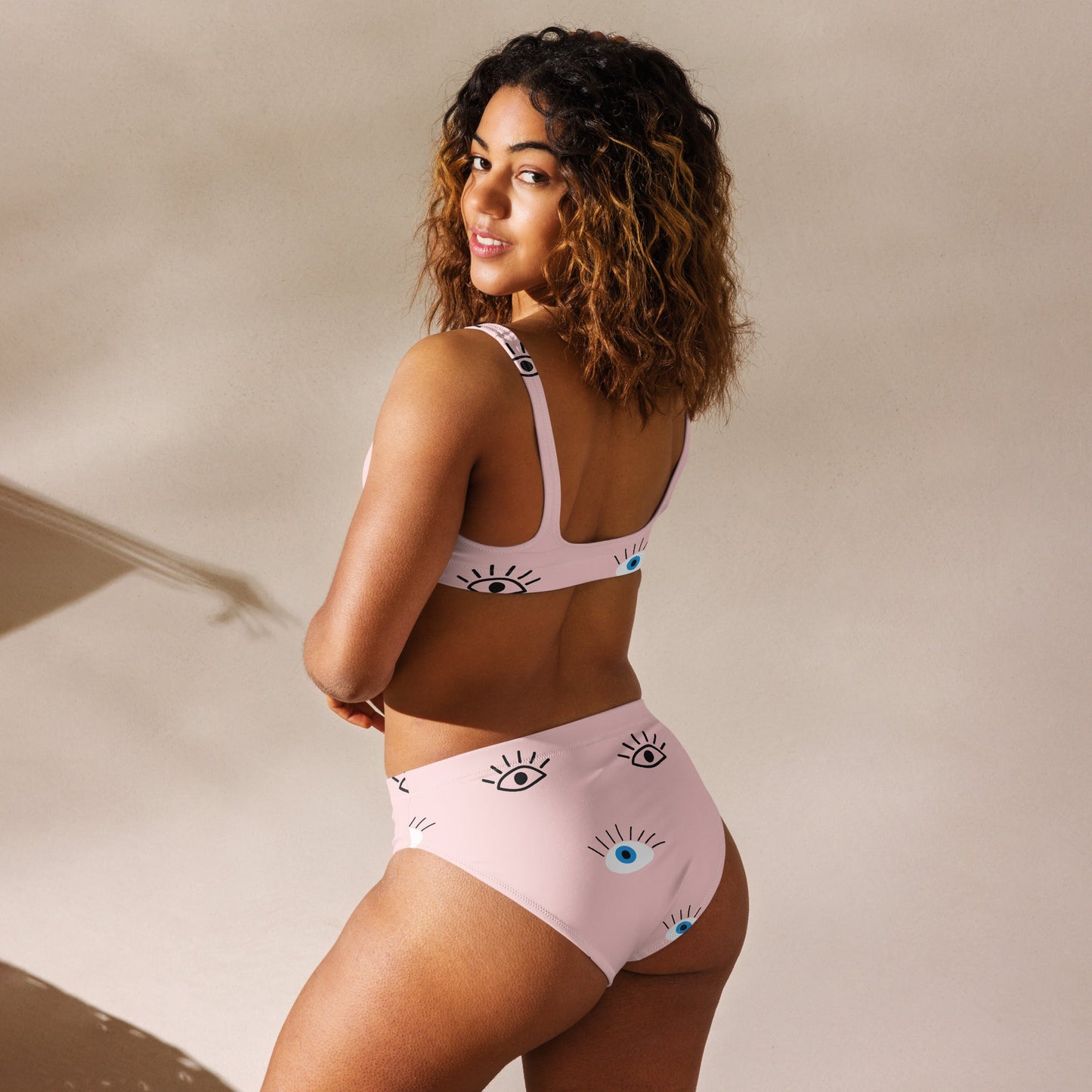 Women's Light Pink Bikini | High - waisted Bikini | Evil Eye Two - piece Swimsuit - PratSN