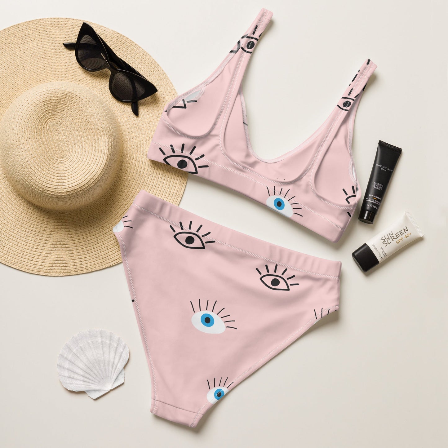 Women's Light Pink Bikini | High - waisted Bikini | Evil Eye Two - piece Swimsuit - PratSN