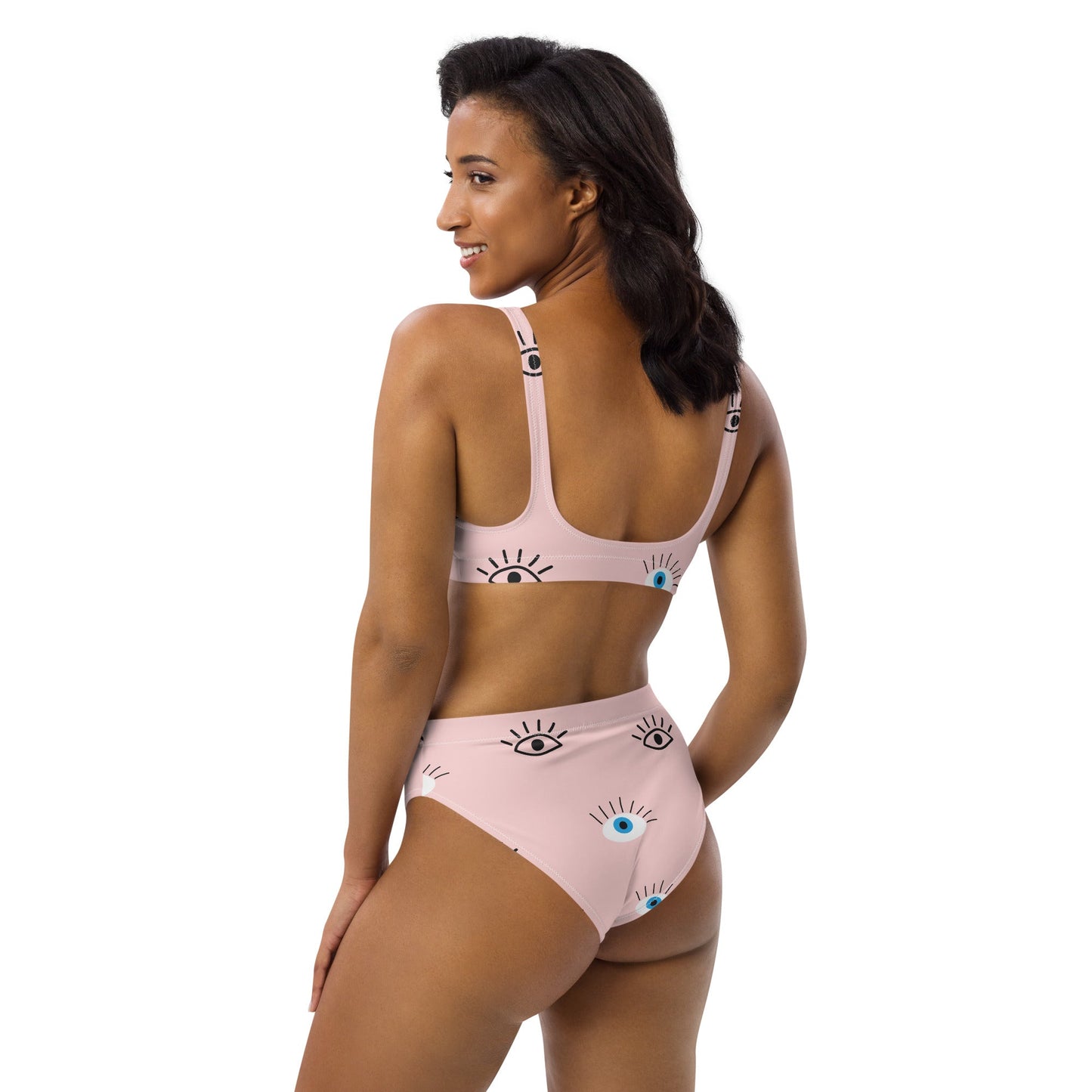Women's Light Pink Bikini | High - waisted Bikini | Evil Eye Two - piece Swimsuit - PratSN