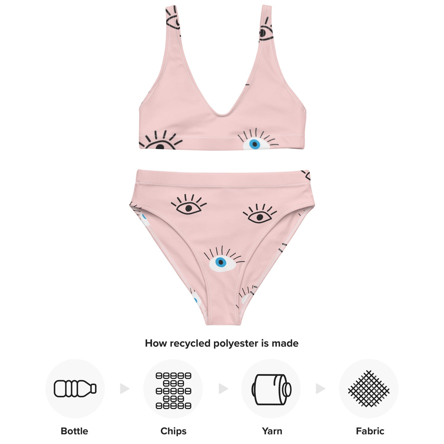 Women's Light Pink Bikini | High - waisted Bikini | Evil Eye Two - piece Swimsuit - PratSN