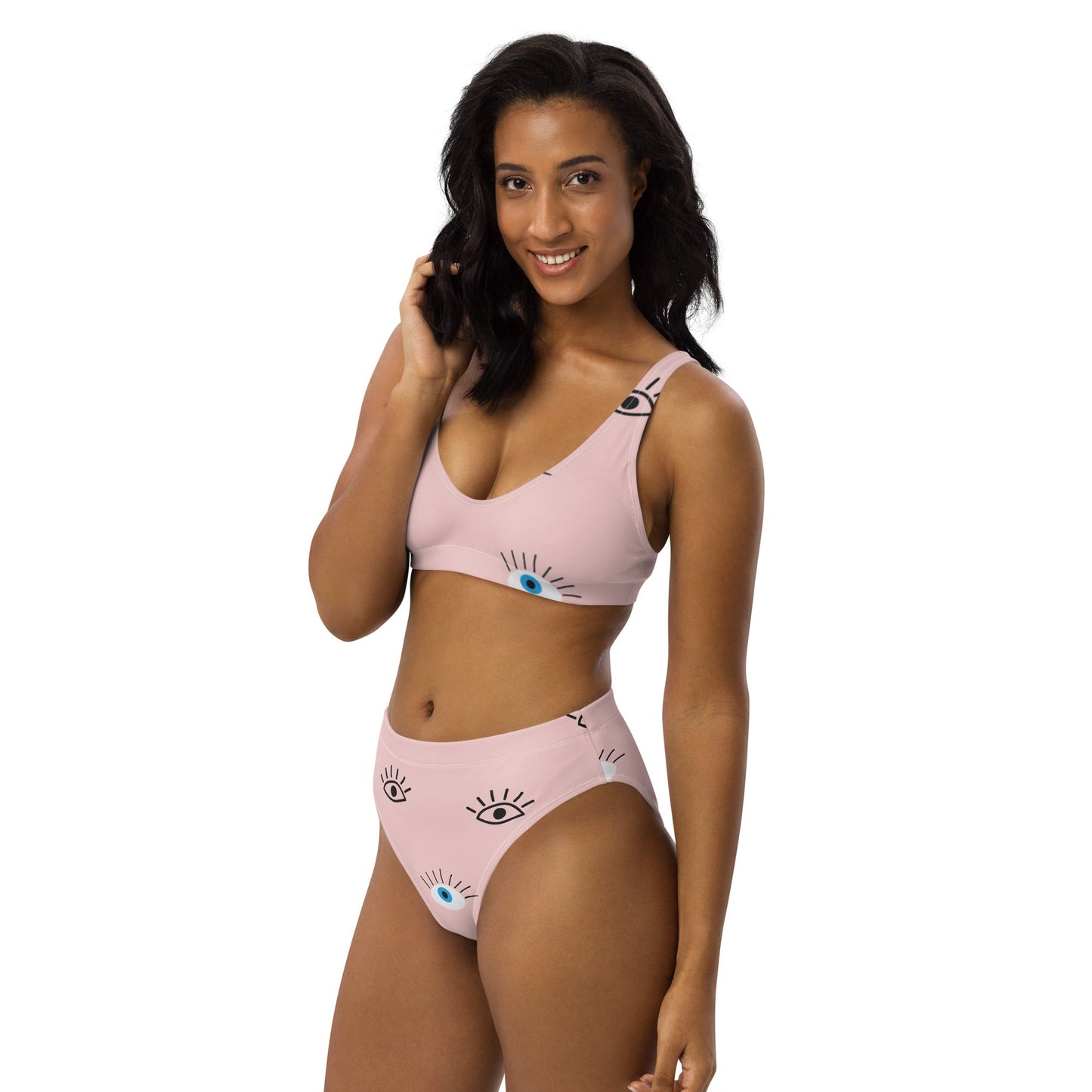 Women's Light Pink Bikini | High - waisted Bikini | Evil Eye Two - piece Swimsuit - PratSN