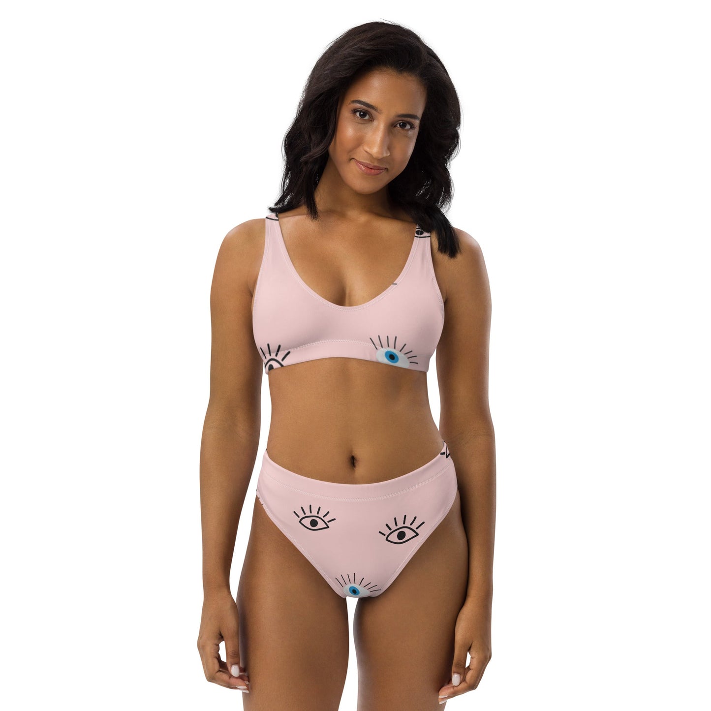 Women's Light Pink Bikini | High - waisted Bikini | Evil Eye Two - piece Swimsuit - PratSN