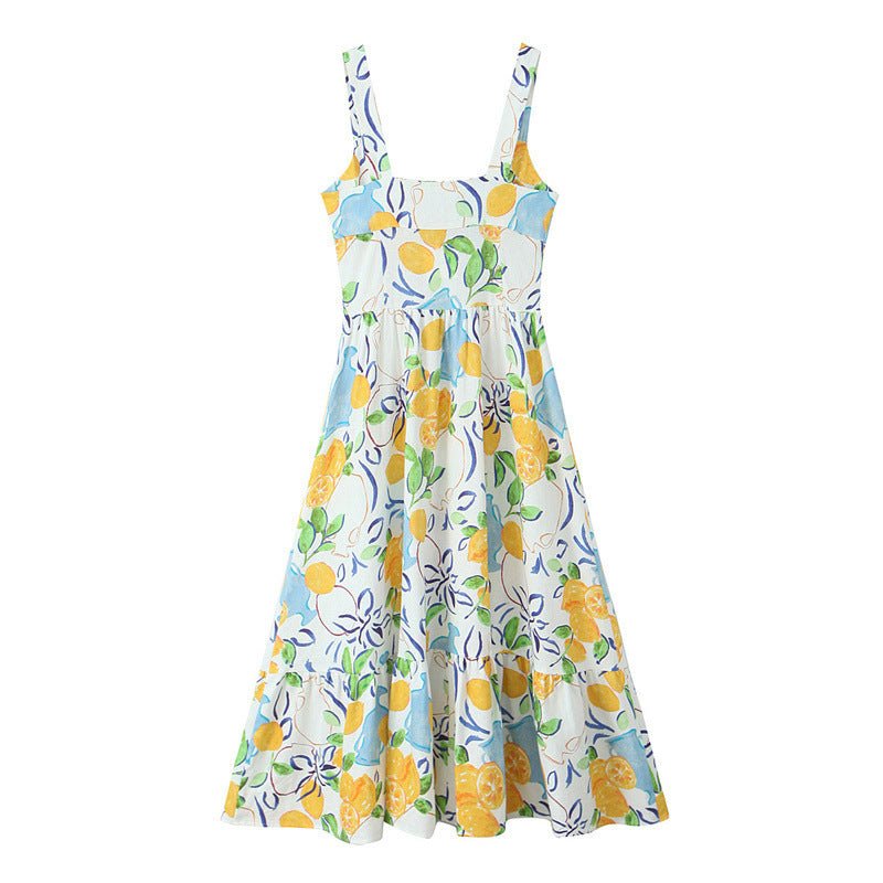 Women's Linen Print Midi Dress - PratSN