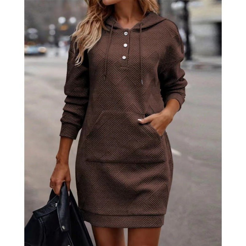 Women's Long Hoodie Sweater With Pocket Mid - length Hooded Sweatshirt - PratSN