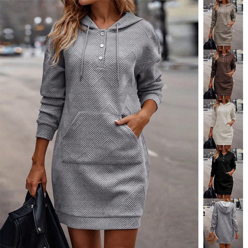 Women's Long Hoodie Sweater With Pocket Mid - length Hooded Sweatshirt - PratSN